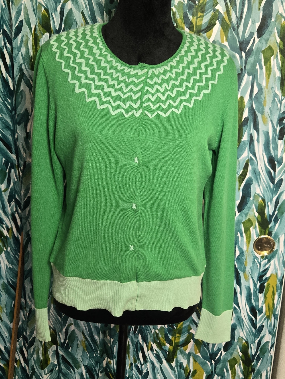 Anthropologie Tabitha Green Chevron Zigzag Knit Cardigan Sweater